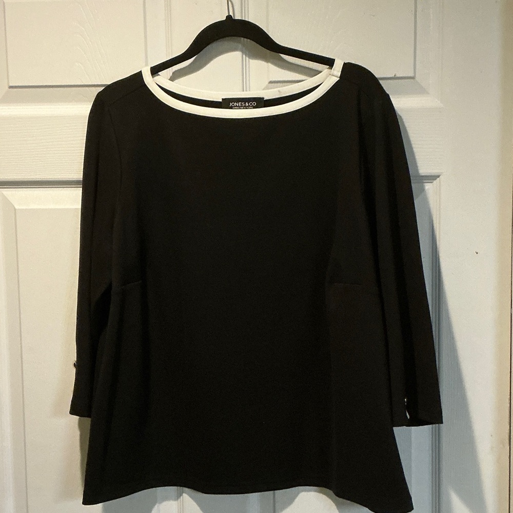 Jones New York - Black Boatneck Long-Sleeve Top with White Trim